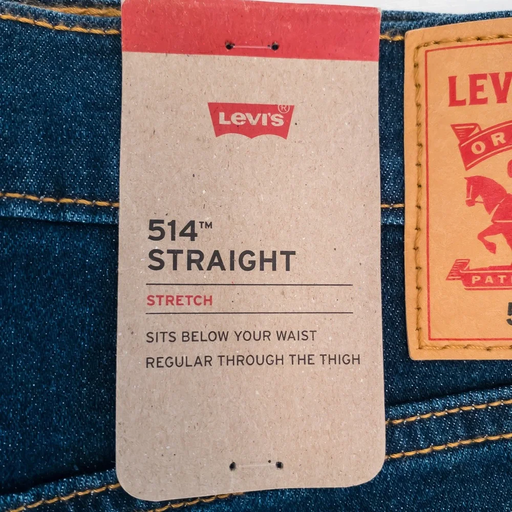Levis 514 Straight Jeans Mens 36x30 Blue Stretch Denim